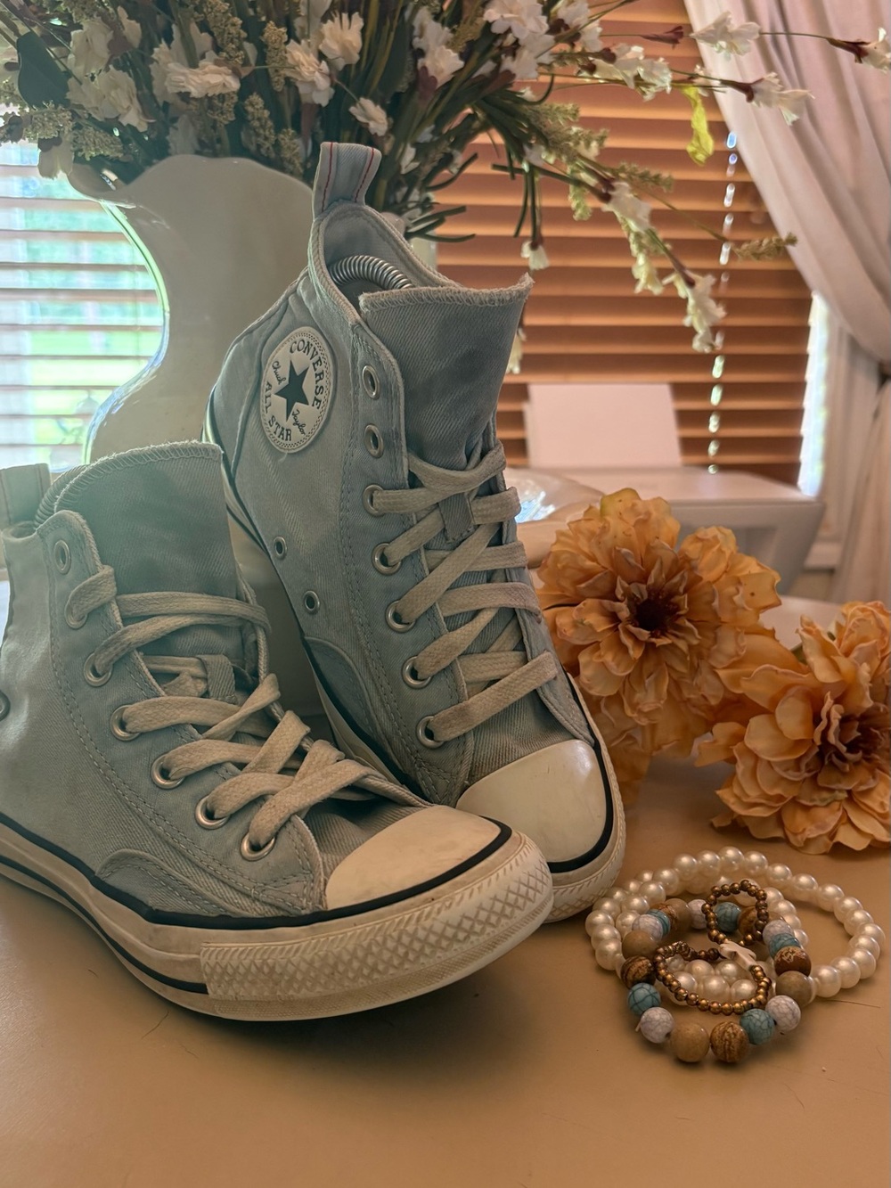 Converse High Top Sneakers in Light Blue and White